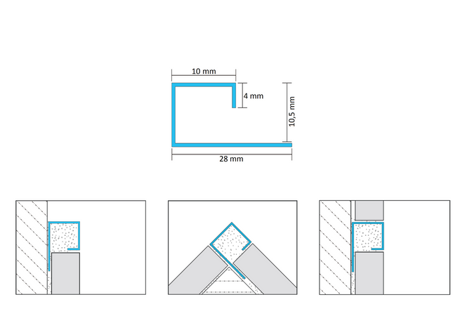 Listwa narożna typu "P" Stalowa, Czarna szczotkowana 10mm x 10,5mm x 2700mm