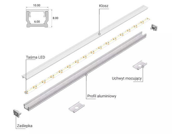 Klosz do profilu aluminiowego LED NANO 2 / 10 x 2700mm