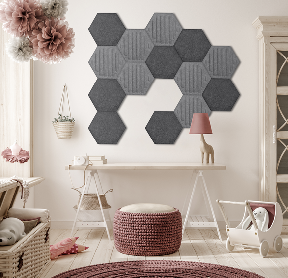 Panel filcowy HEXAGON STRIPES 3D Szary 30cm x 26cm