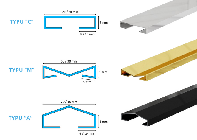 Listwa dekoracyjna ścienna "C" Lamele, Złoty połysk 30mm x 2700mm