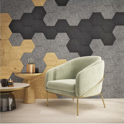 Panel filcowy SIMPLE HEXAGON szary 30cm x 26cm